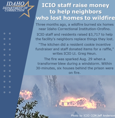 graphic has text from article with photo of home burning