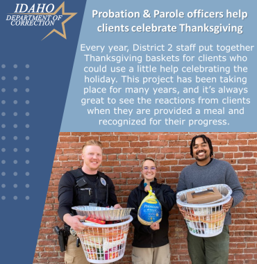 Graphic summarizes article and shows thee officers holding baskets