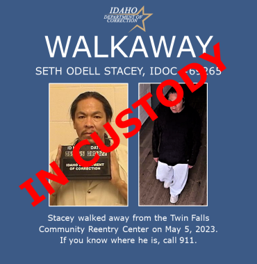 Walkaway graphic with "In custody" over Stacey's photos 
