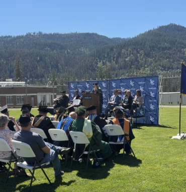 LCSC President Cynthia Pemberton addressing guests and graduates