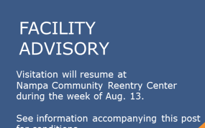 Graphic says NCRC visitation will resume Aug. 13 with conditions 