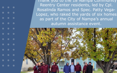 Graphic shows residents with bags of leaves and summary of article 
